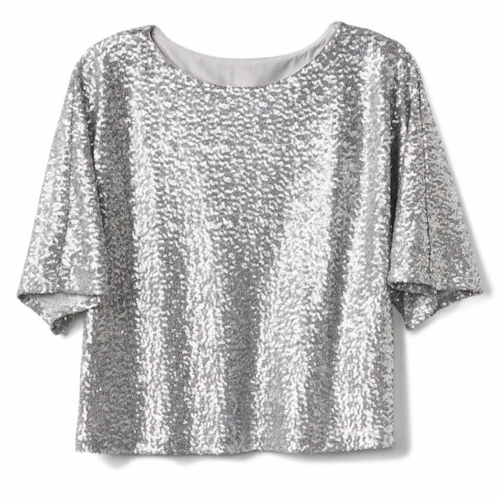 GAP Silver Sequin Boatneck Top - Women's Sparkle Blouse, XS
